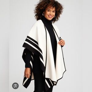 Chico's Black and Cream Striped Poncho